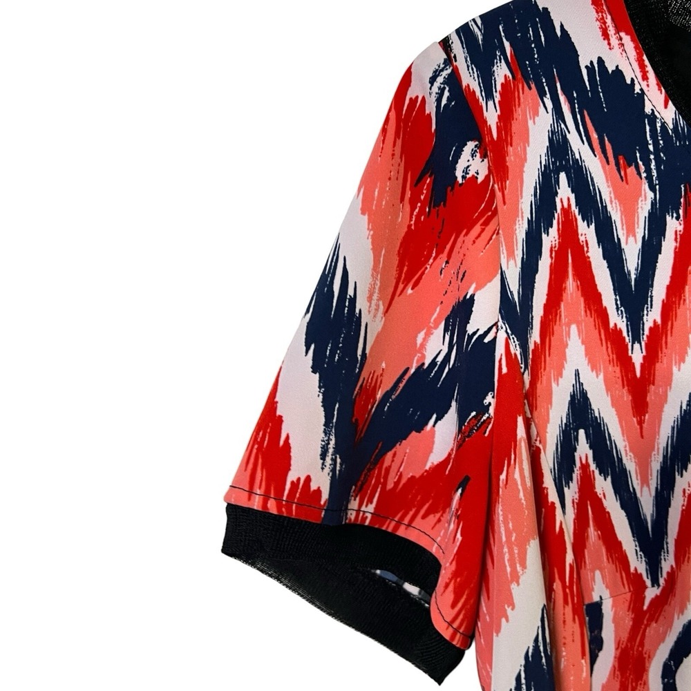 Jones New York Dress Size 8 Red Blue White‎ Geometric Print Short Sleeve - Picture 3 of 14